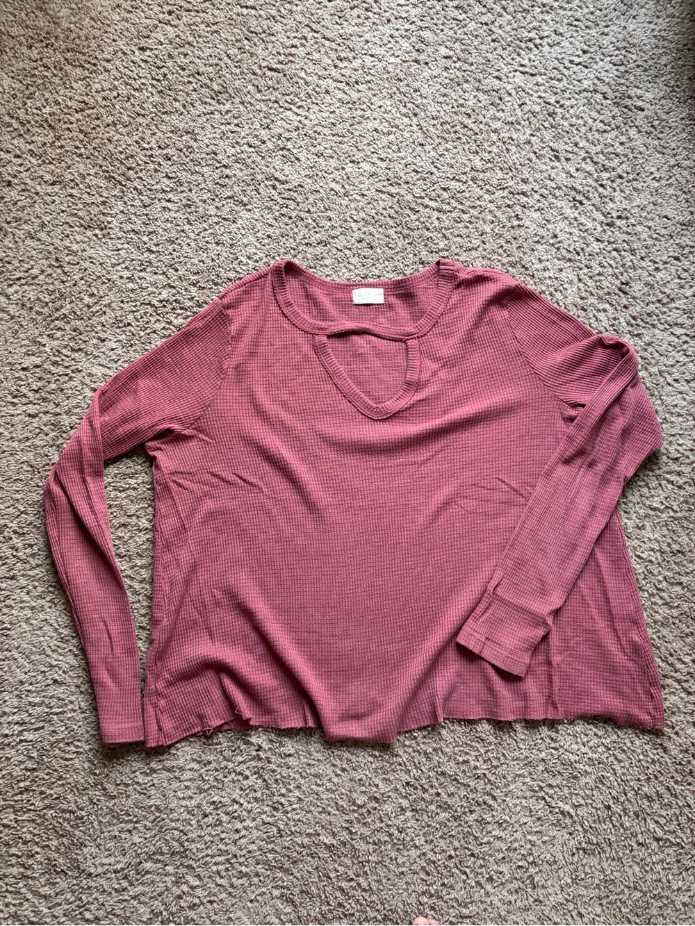 Waffle Knit Long Sleeve Top in Mauve Pink in XL